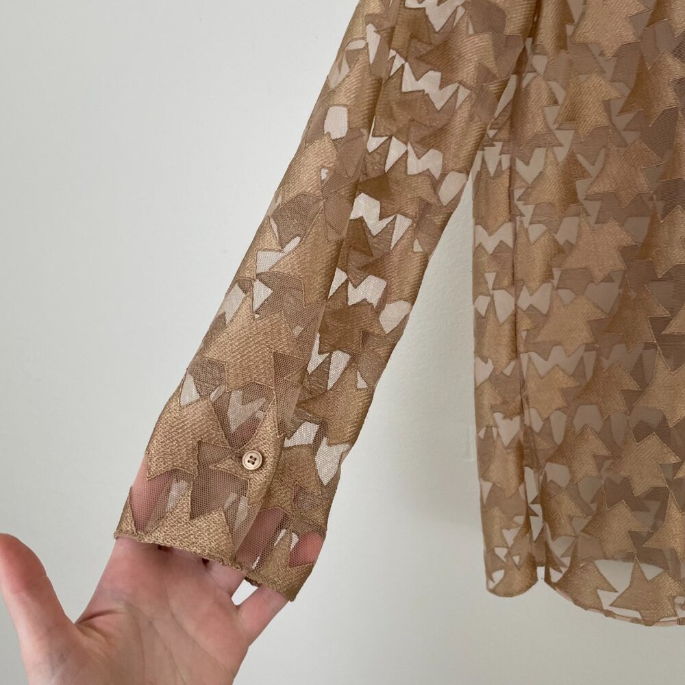 Akris Embroidered Mesh Button Down Shirt in Brown Multi Size 4 - Picture 5 of 6